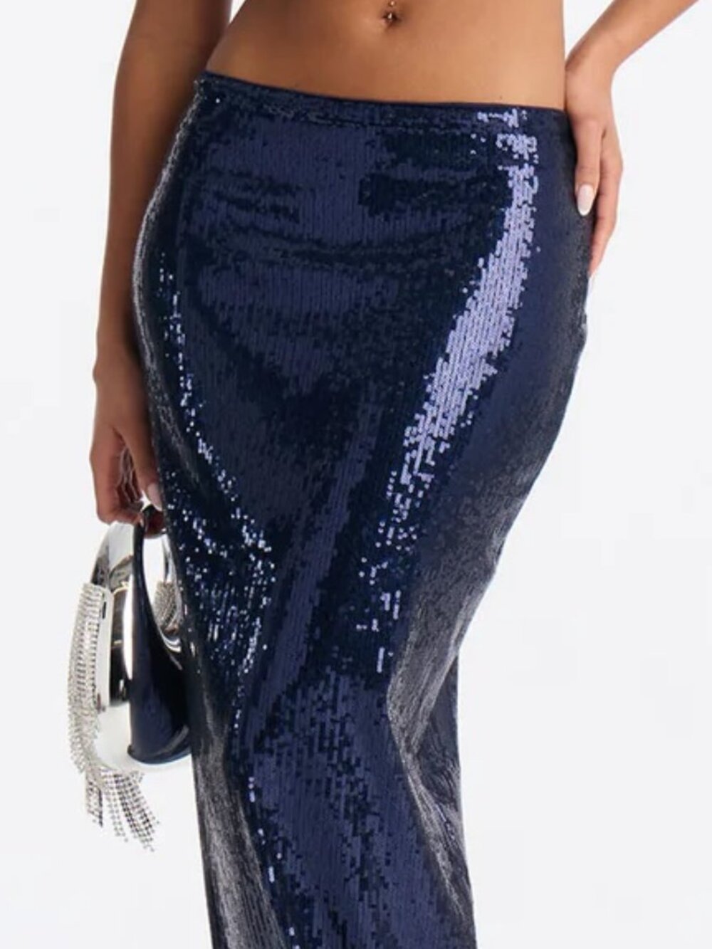 NWT Long Navy Sequin Column / Maxi / Pencil Skirt - L